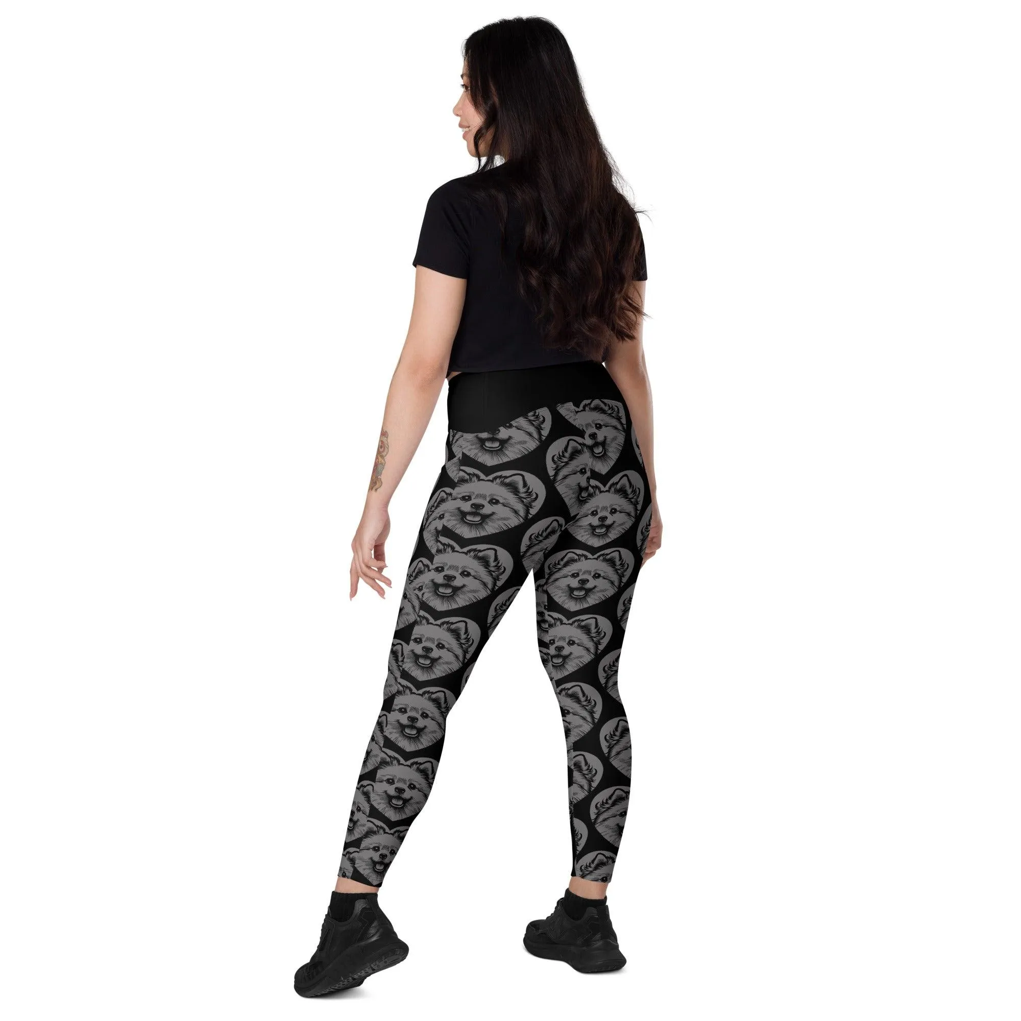 DOG BREED LEGGINGS with pockets - AMERICAN ESKIMO DOG - HERTTAHOUND - grey