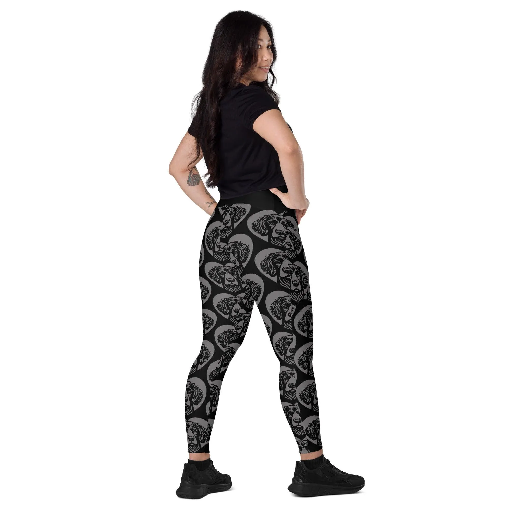 DOG BREED LEGGINGS with pockets - IRISH WATER SPANIEL - HERTTAHOUND - grey