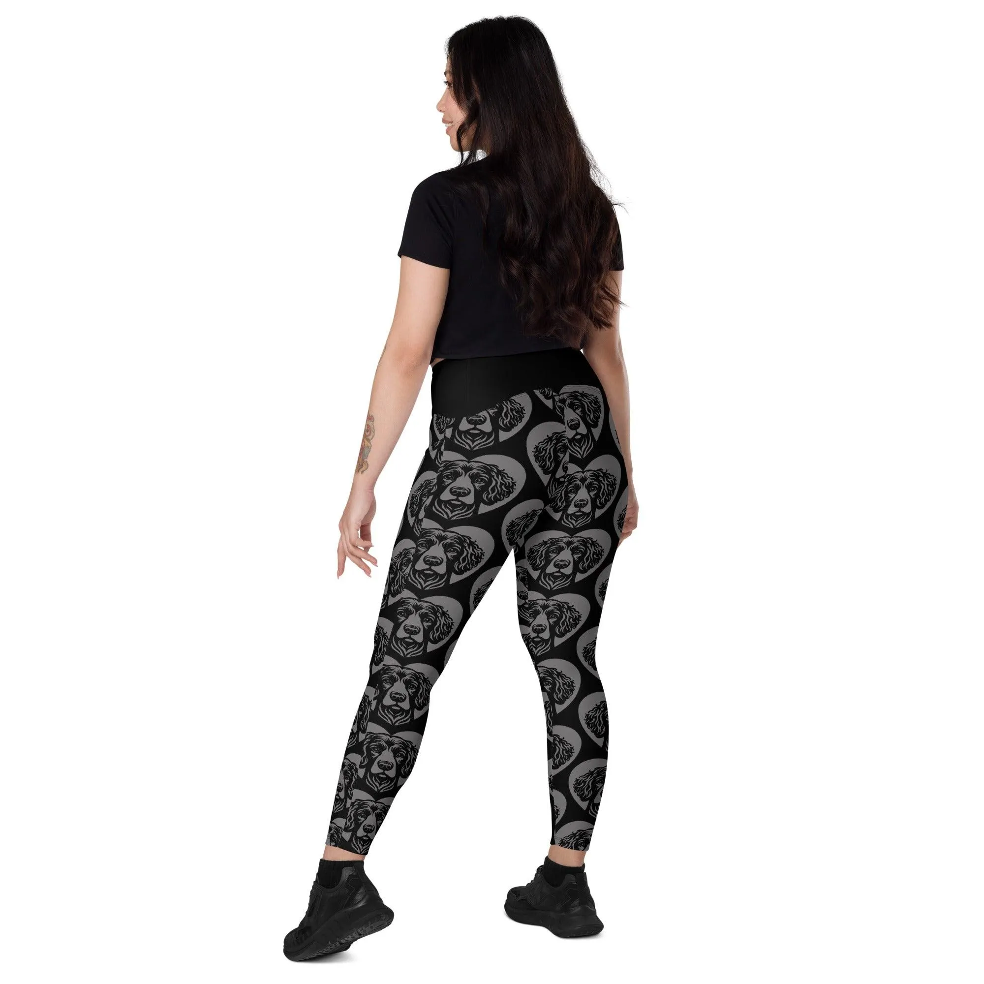 DOG BREED LEGGINGS with pockets - IRISH WATER SPANIEL - HERTTAHOUND - grey