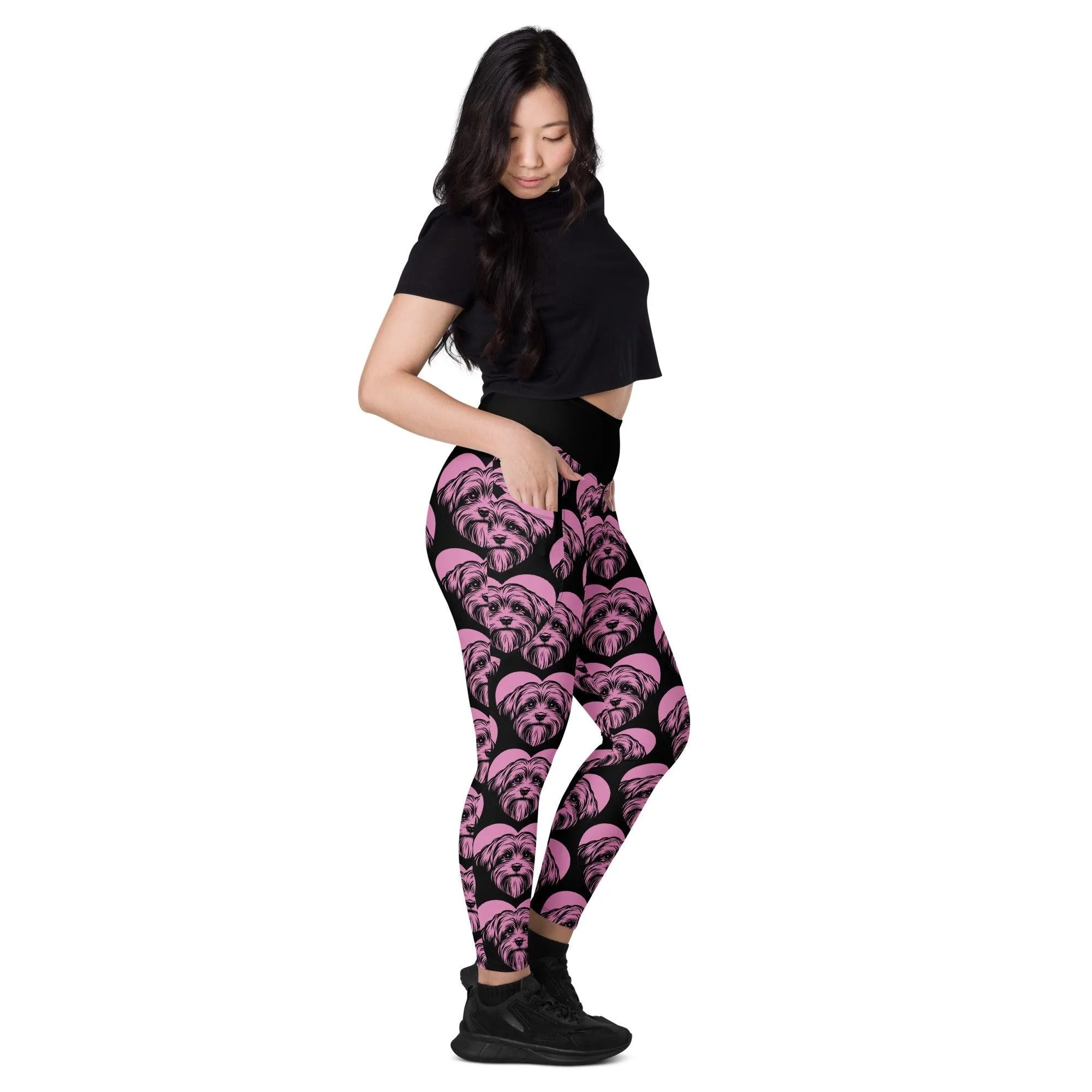 DOG BREED LEGGINGS with pockets - LÖWCHEN - HERTTAHOUND - pink