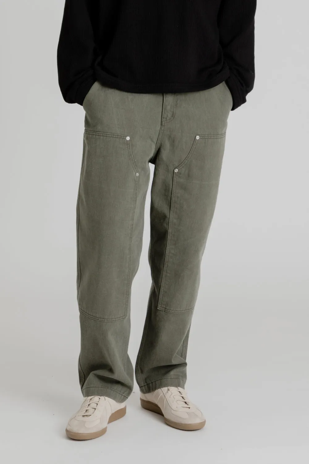 Double Knee Relaxed Pants - Olive