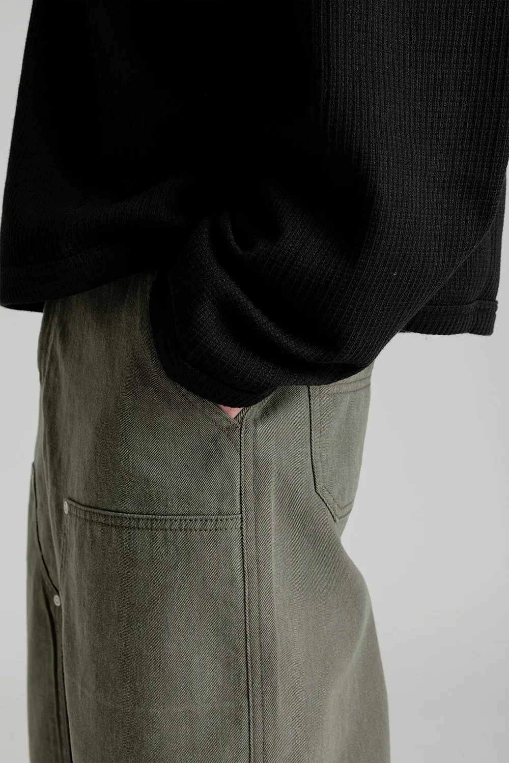 Double Knee Relaxed Pants - Olive