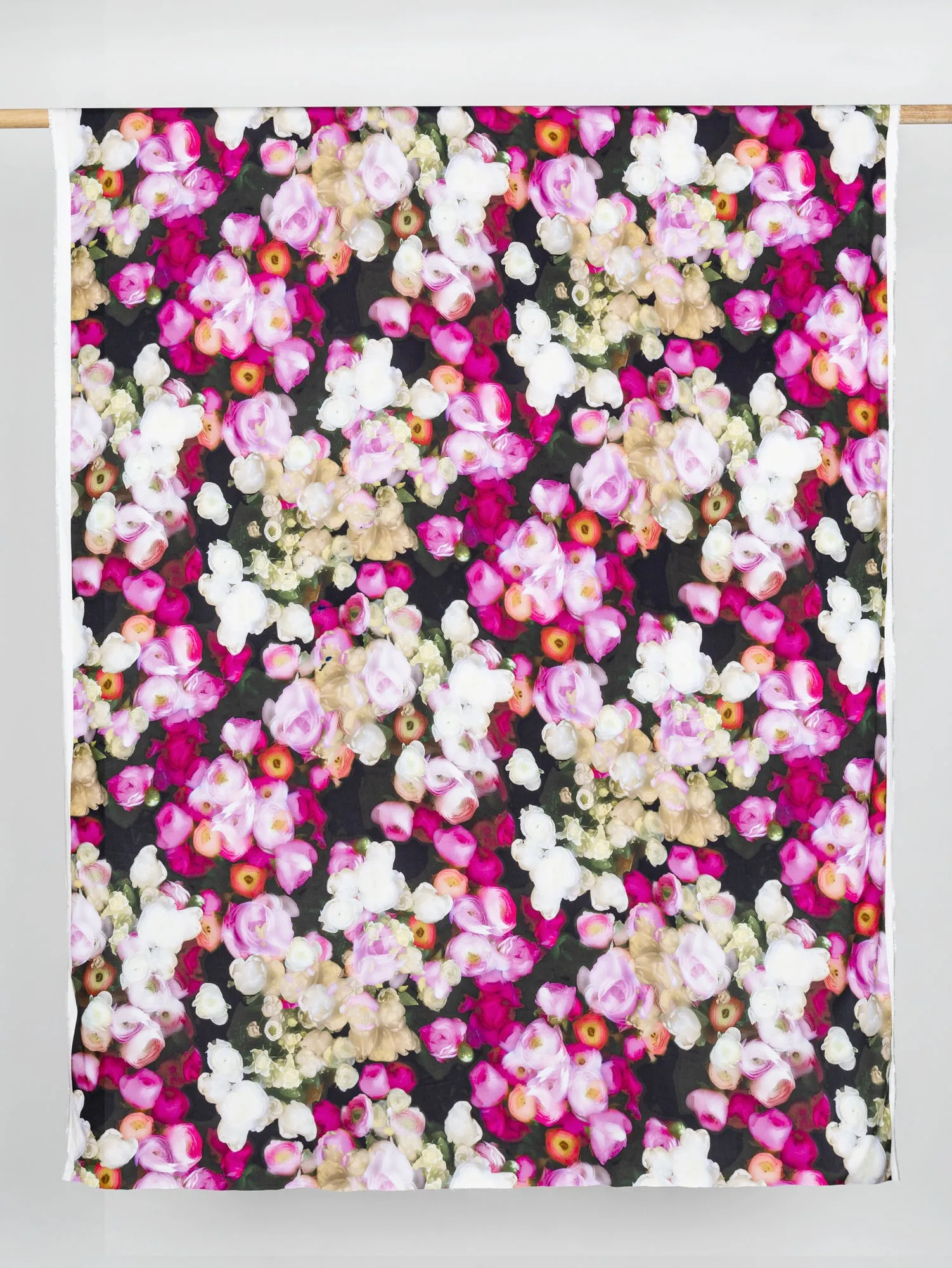 Dreamy Peony Print EcoVero Challis - Dark Green   Rose   Cream - Swatch