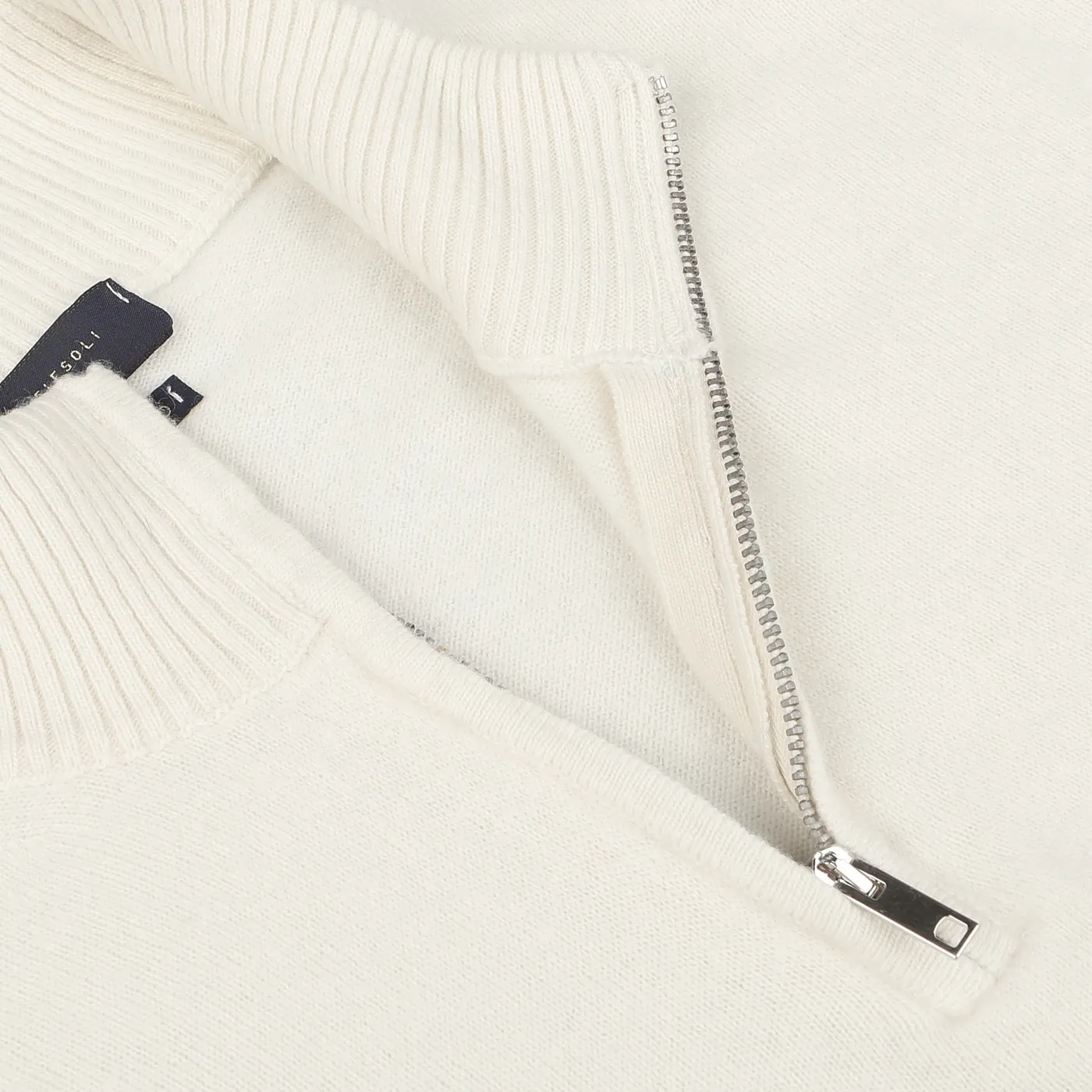 Ecru Wool Cashmere Quarter Zip Sweater