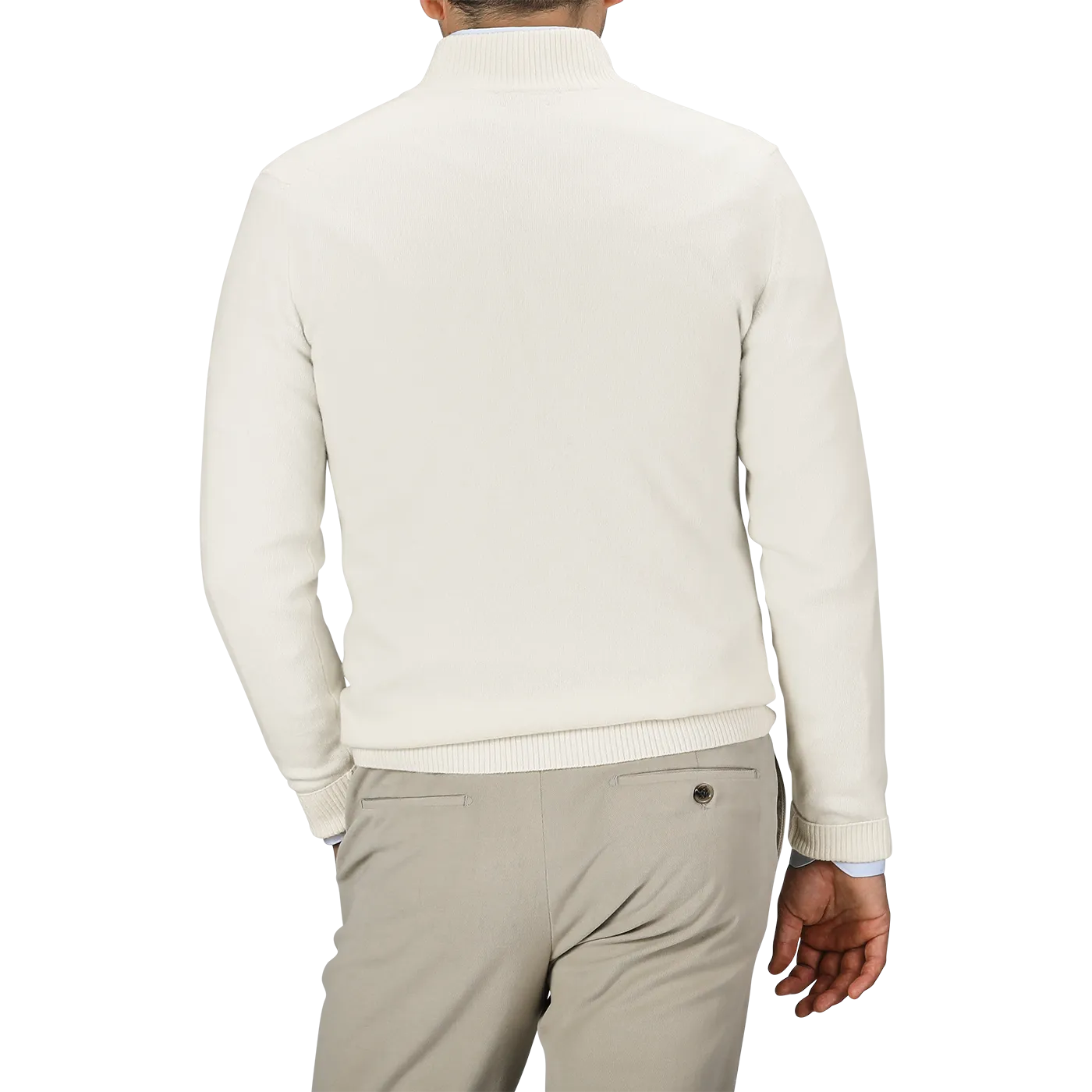 Ecru Wool Cashmere Quarter Zip Sweater