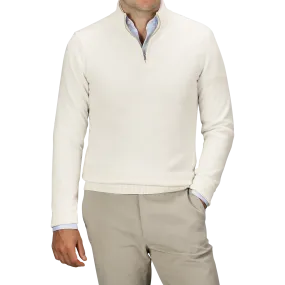 Ecru Wool Cashmere Quarter Zip Sweater