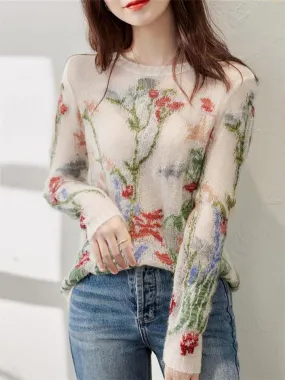 Elegant Floral Knitted Sweater for Women