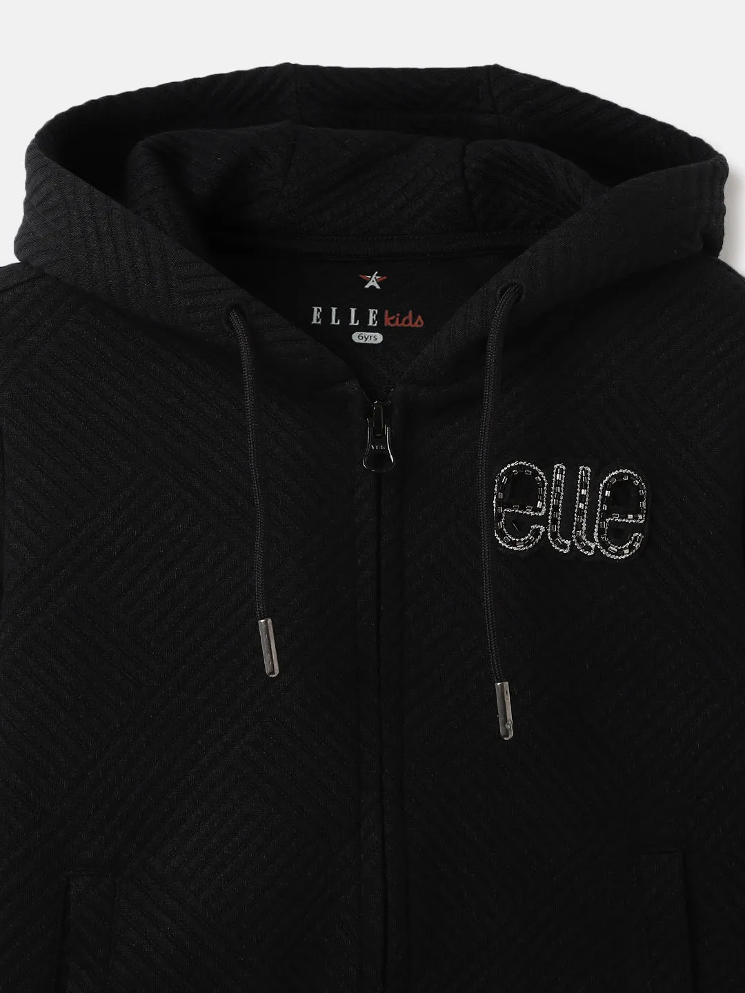 Elle Girls Black Solid Hooded Full Sleeves Sweatshirt