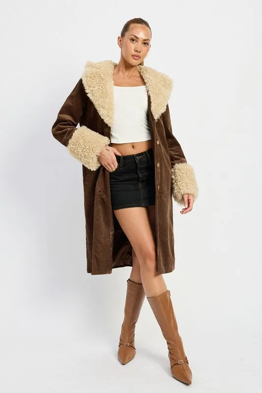 Faux Brown Fur Mid Trench Coat