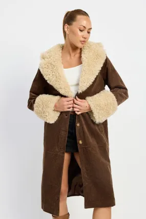 Faux Brown Fur Mid Trench Coat