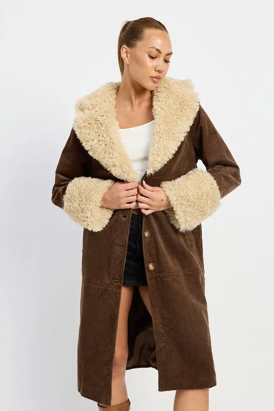 Faux Ivory Fur Mid Trench Coat