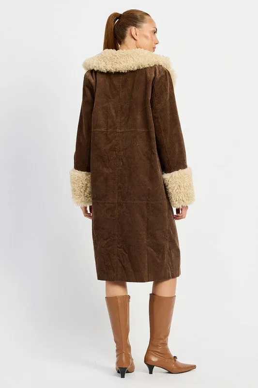 Faux Ivory Fur Mid Trench Coat