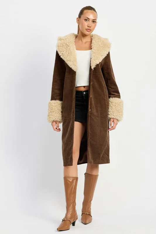 Faux Ivory Fur Mid Trench Coat