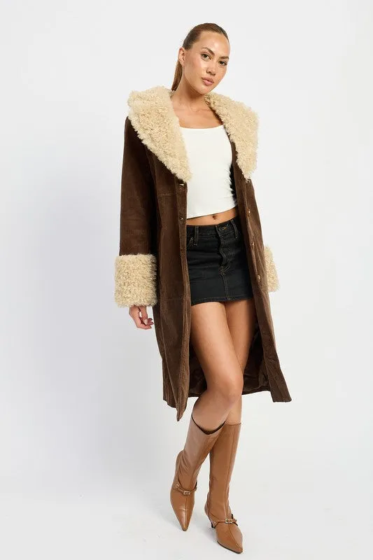 Faux Ivory Fur Mid Trench Coat