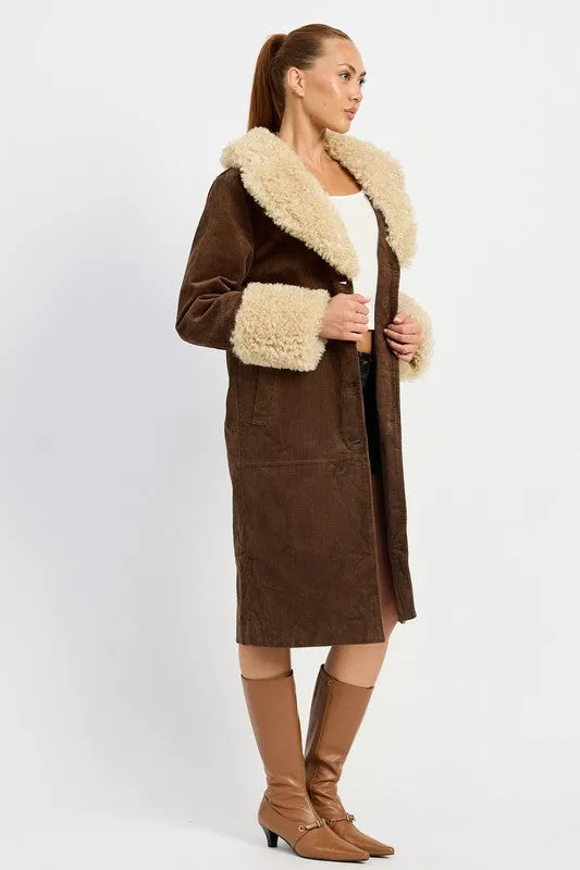 Faux Ivory Fur Mid Trench Coat