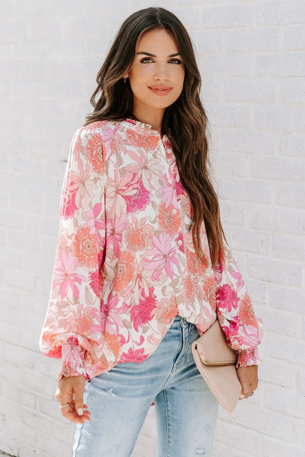 Floral Balloon Sleeves Blouse