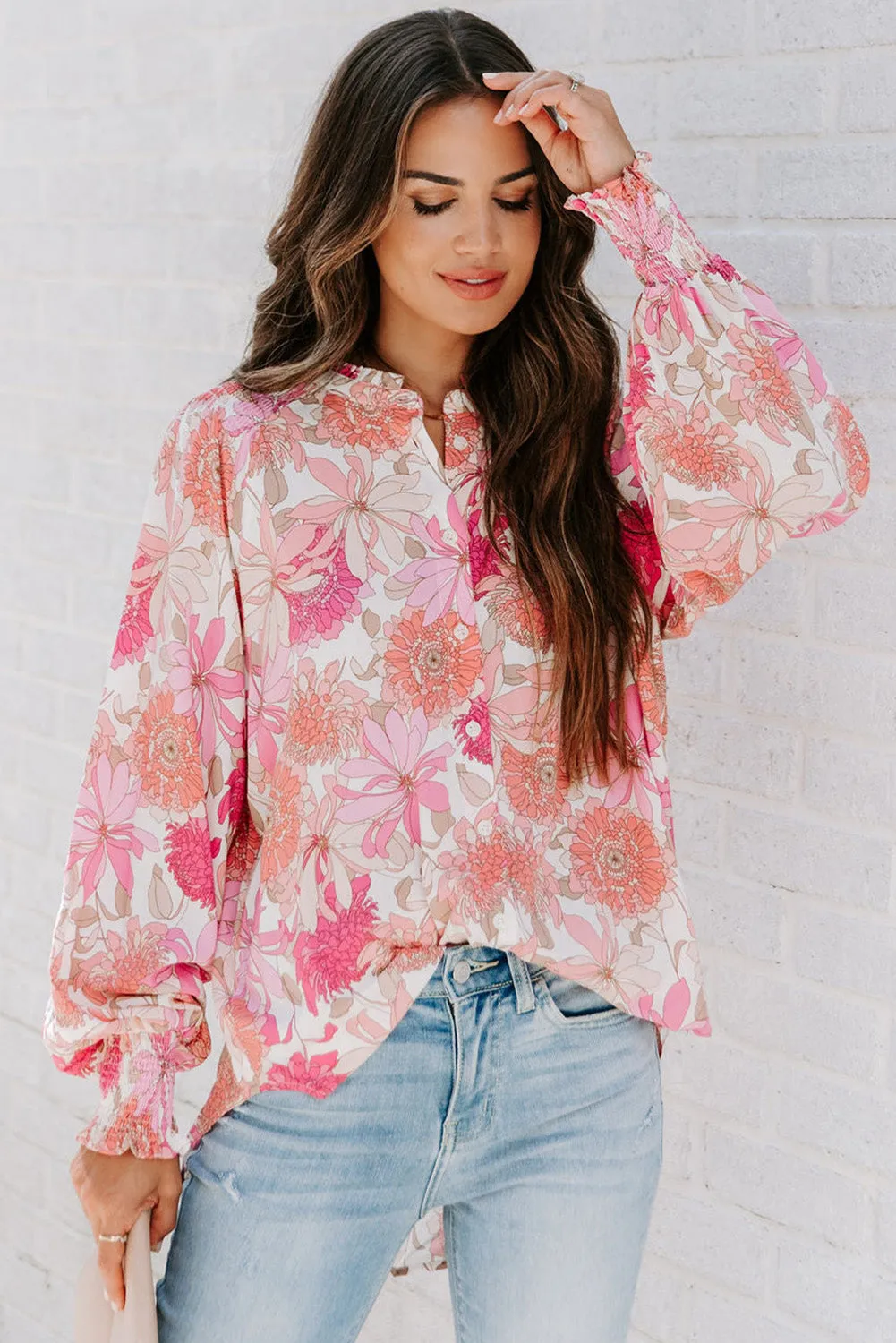 Floral Balloon Sleeves Blouse