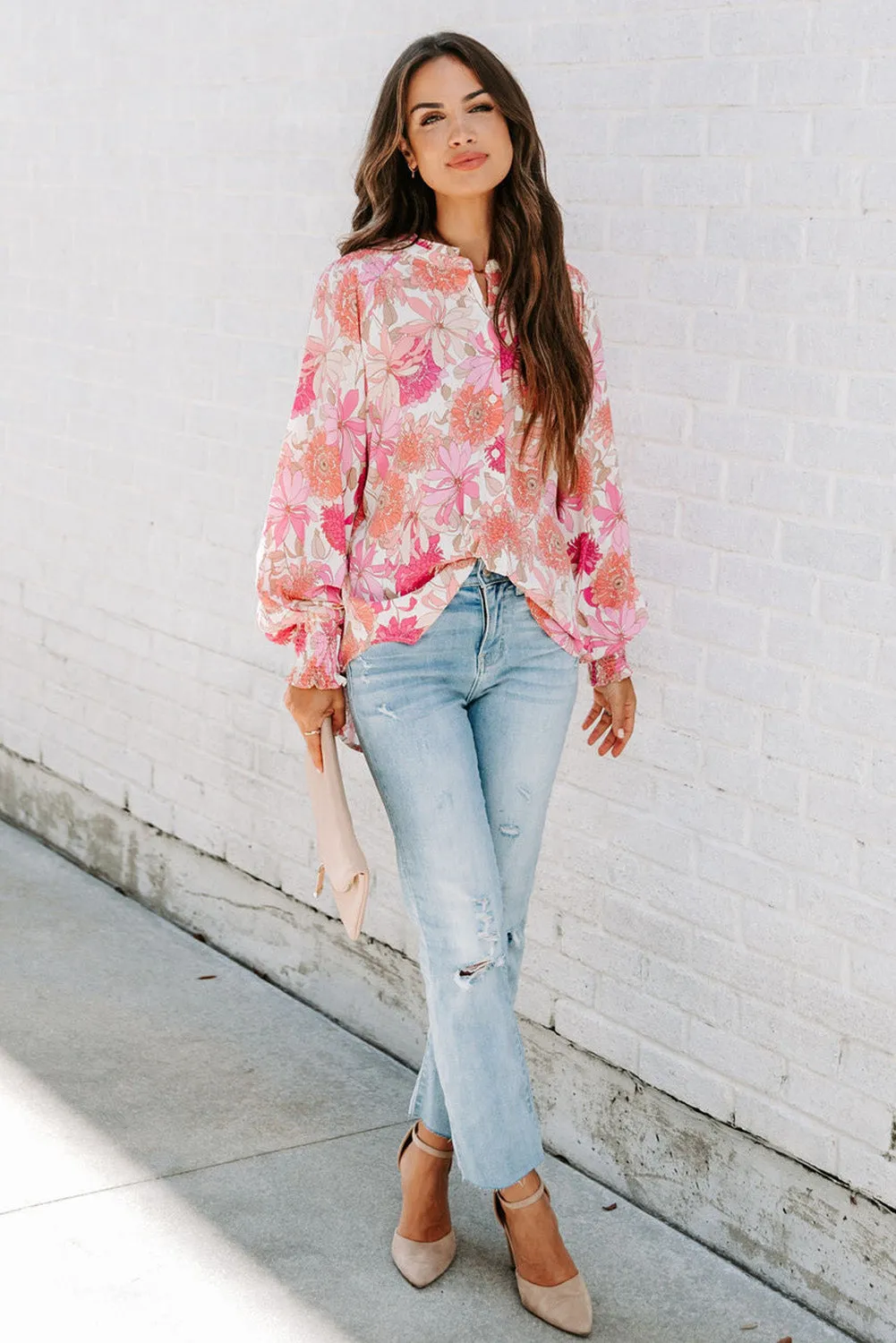 Floral Balloon Sleeves Blouse