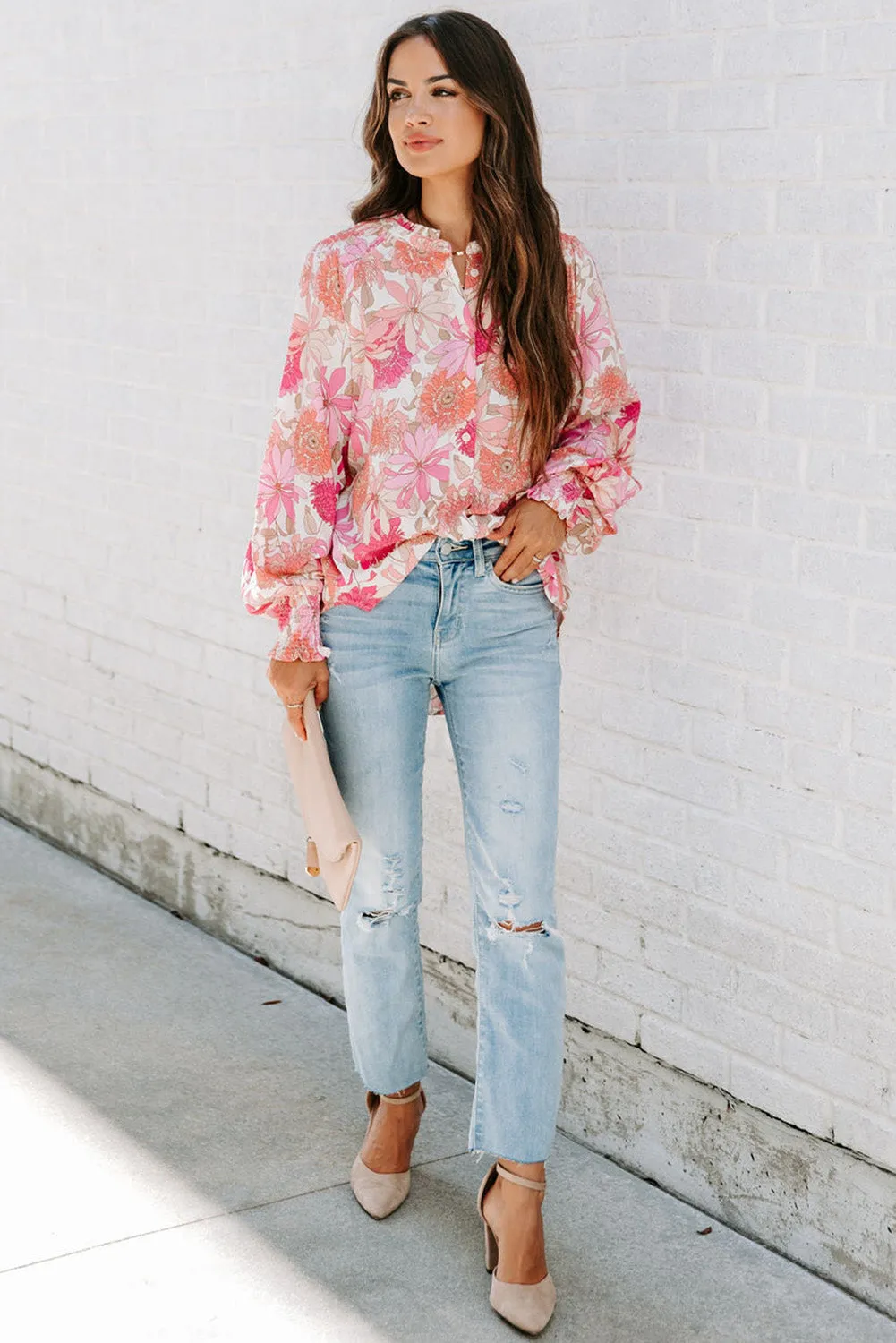 Floral Balloon Sleeves Blouse