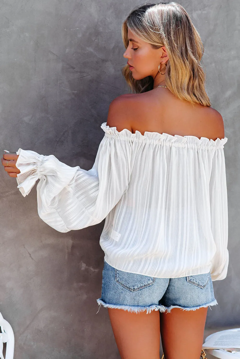 Frilled Off The Shoulder Striped Blouse