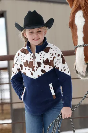 GIRL'S COW PRINT 1/4 ZIP FLEECE - NAVY