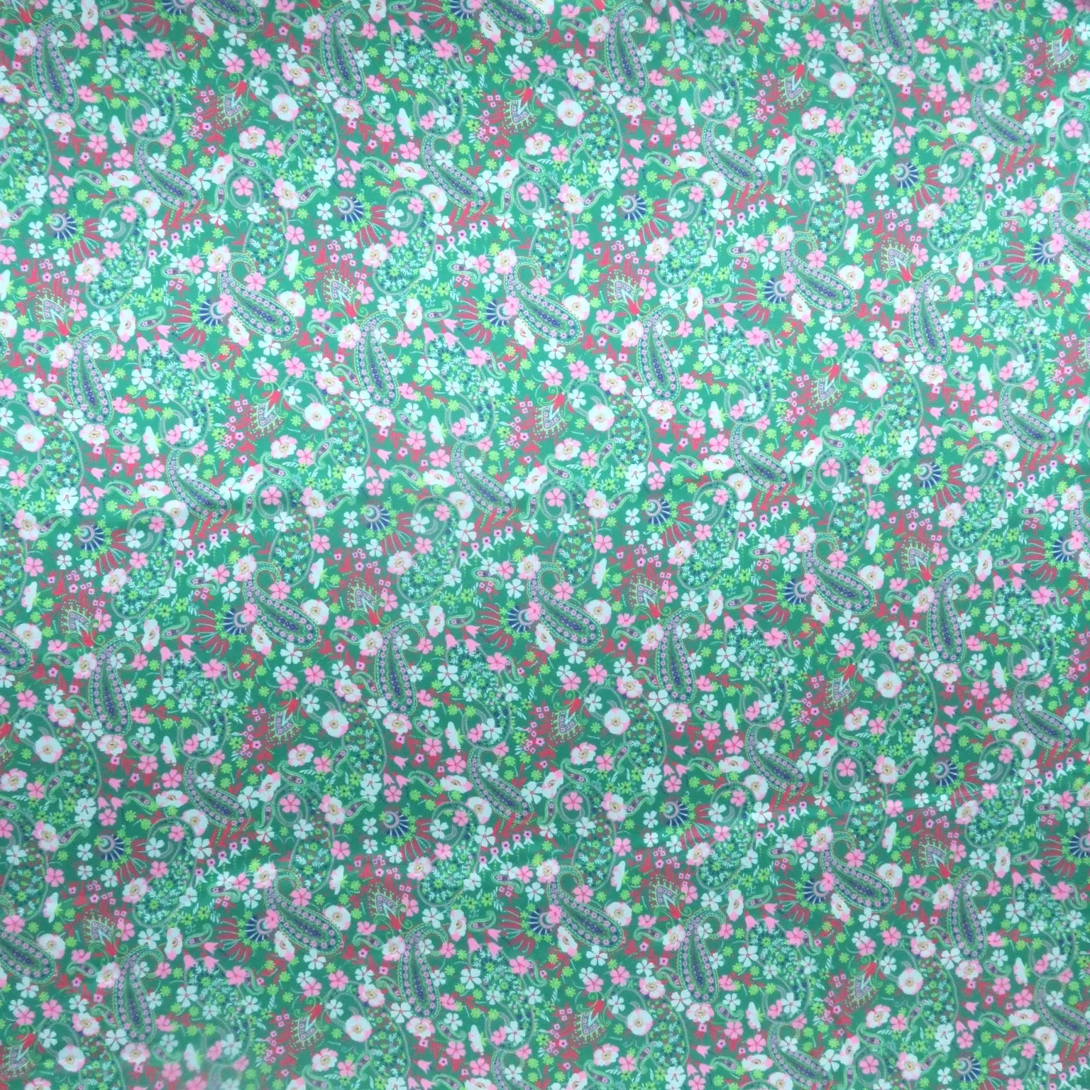 Green Floral and Paisleys Printed Silk Charmeuse Fabric