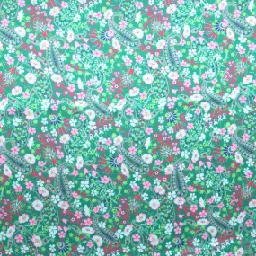 Green Floral and Paisleys Printed Silk Charmeuse Fabric