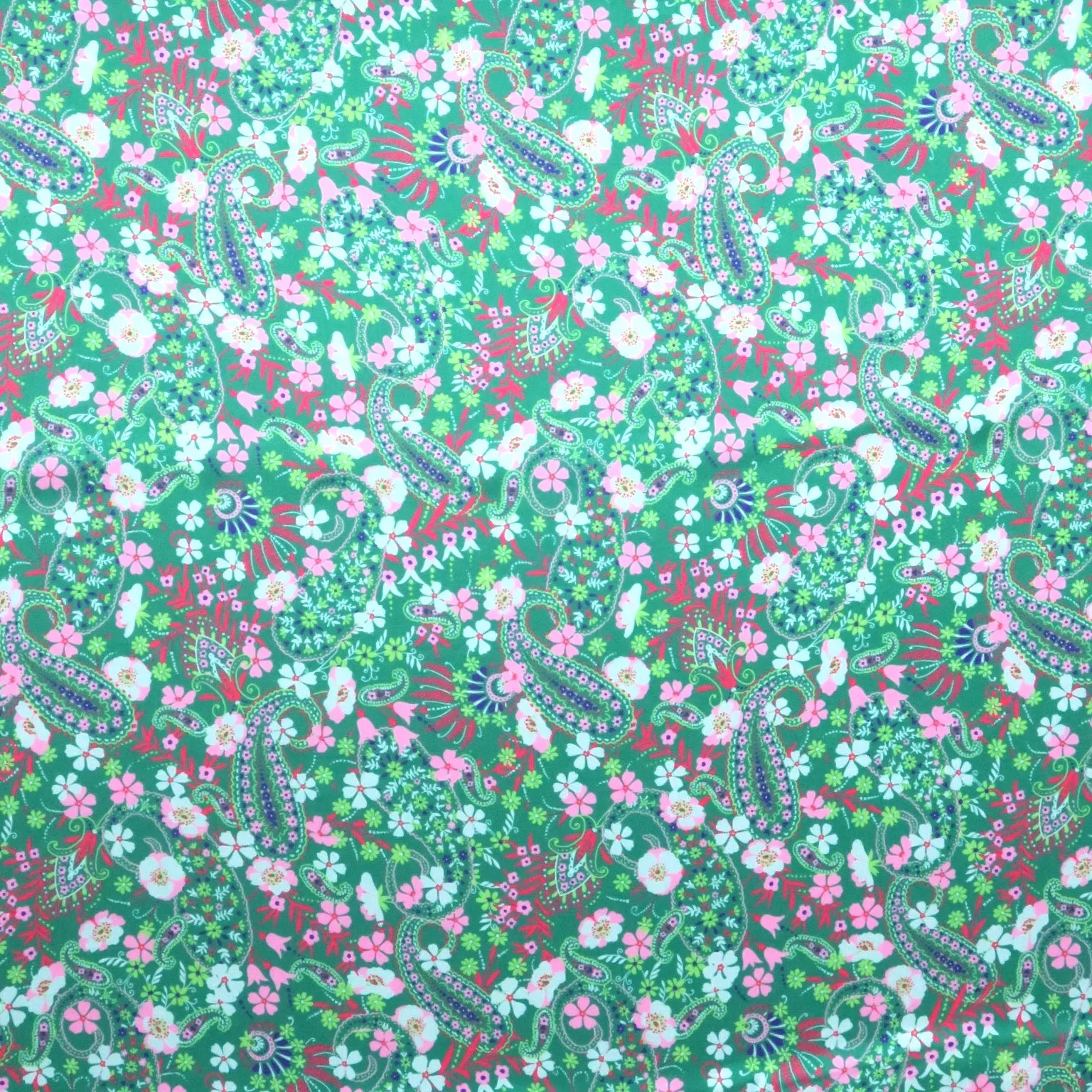 Green Floral and Paisleys Printed Silk Charmeuse Fabric