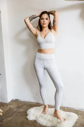 Grey Contrast Stitch High Waist Sports Legging /2-3-1