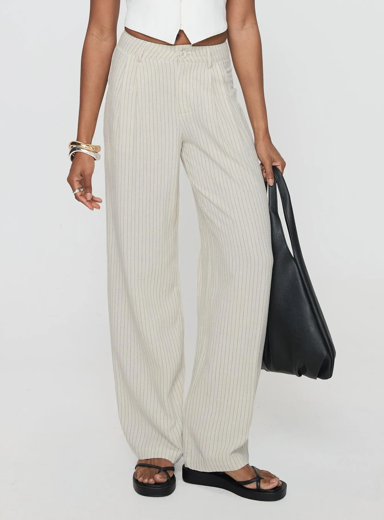 Hayze Linen Pant Beige Pinstripe