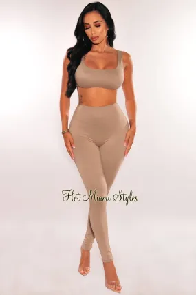 HMS Essential: Mocha Crop Top High Waist Legging Two Piece Set