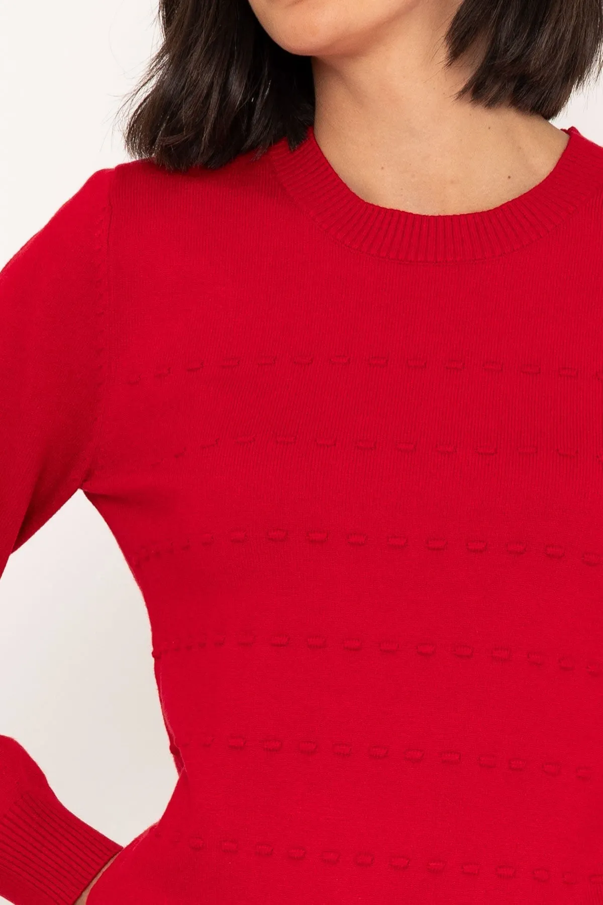 Horizontal Stitch Knit Jumper in Red