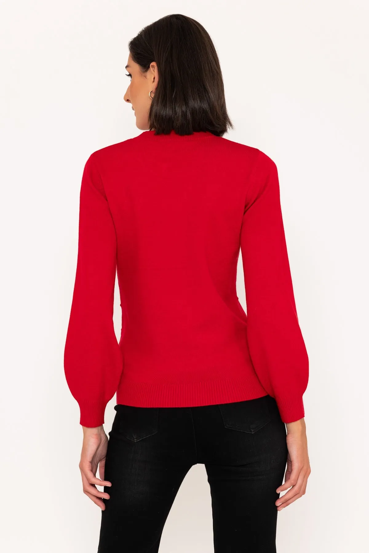 Horizontal Stitch Knit Jumper in Red