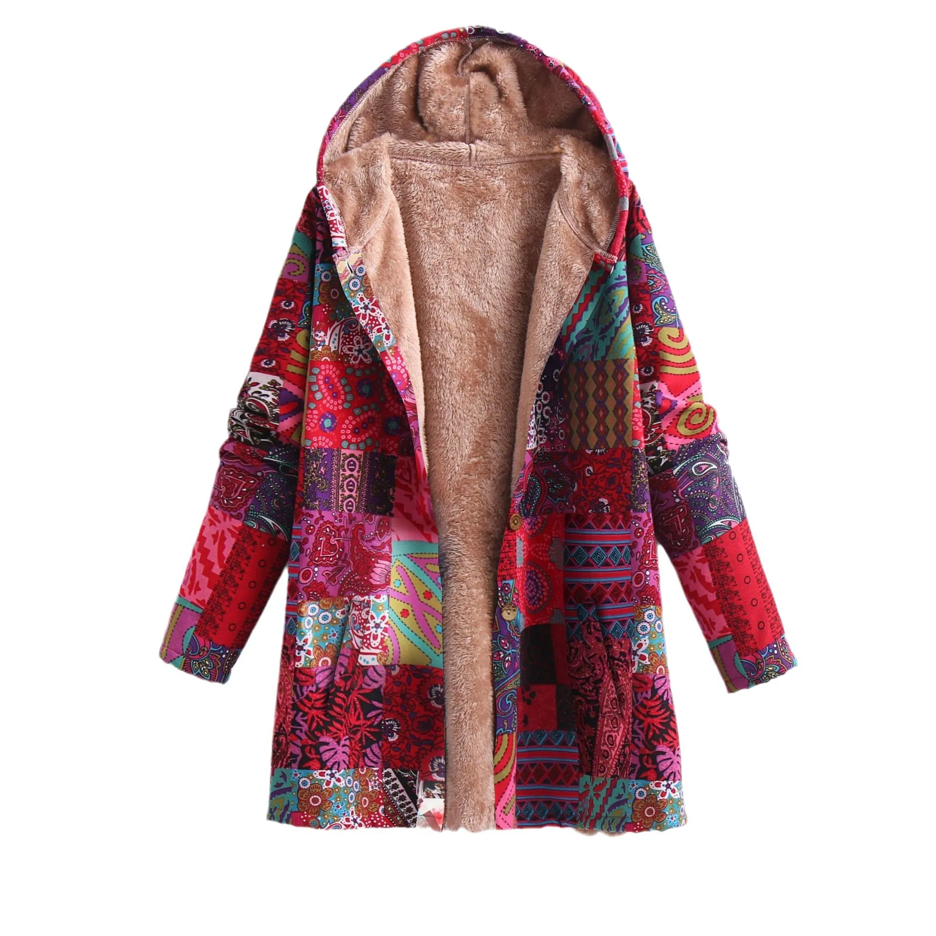 Ivyshape | Cozy Floral Hooded Fleece Coat