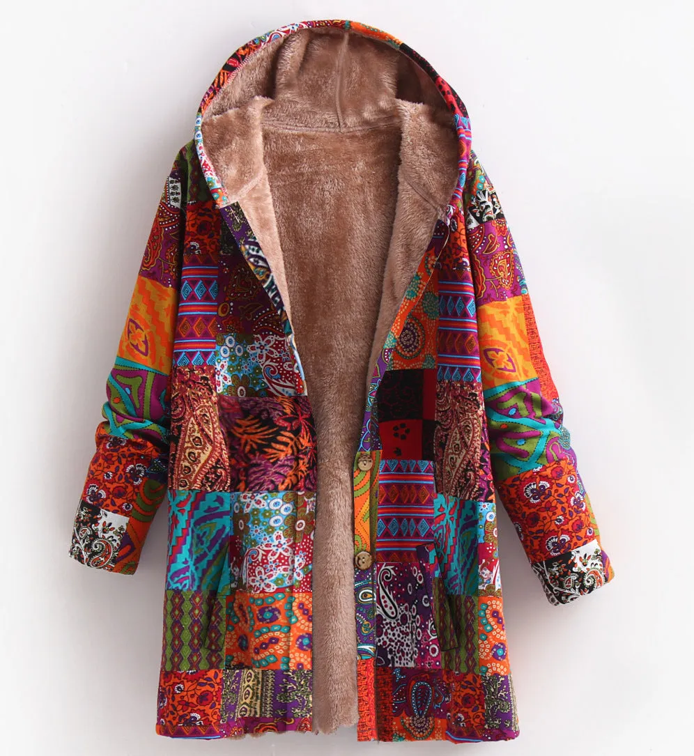 Ivyshape | Cozy Floral Hooded Fleece Coat