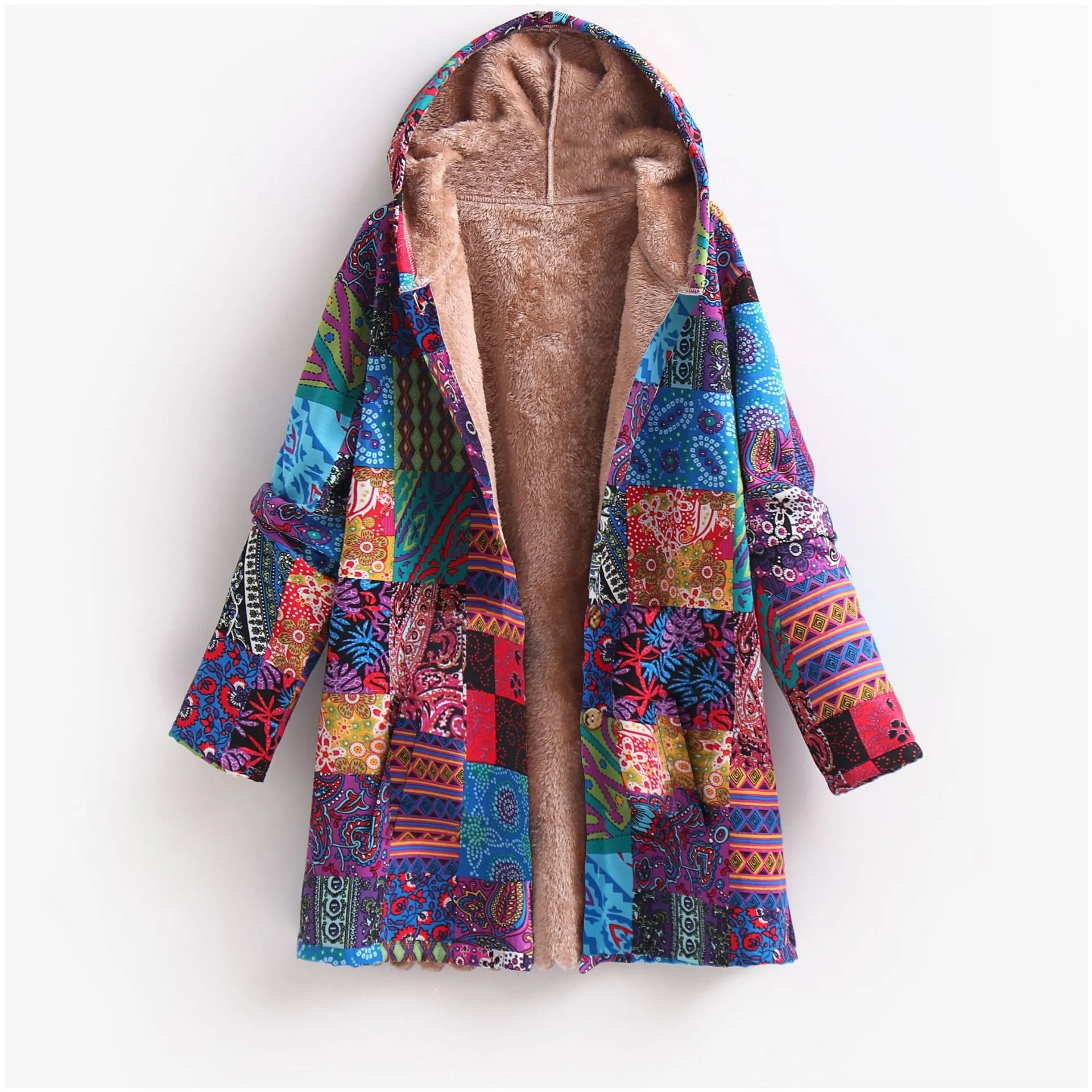 Ivyshape | Cozy Floral Hooded Fleece Coat