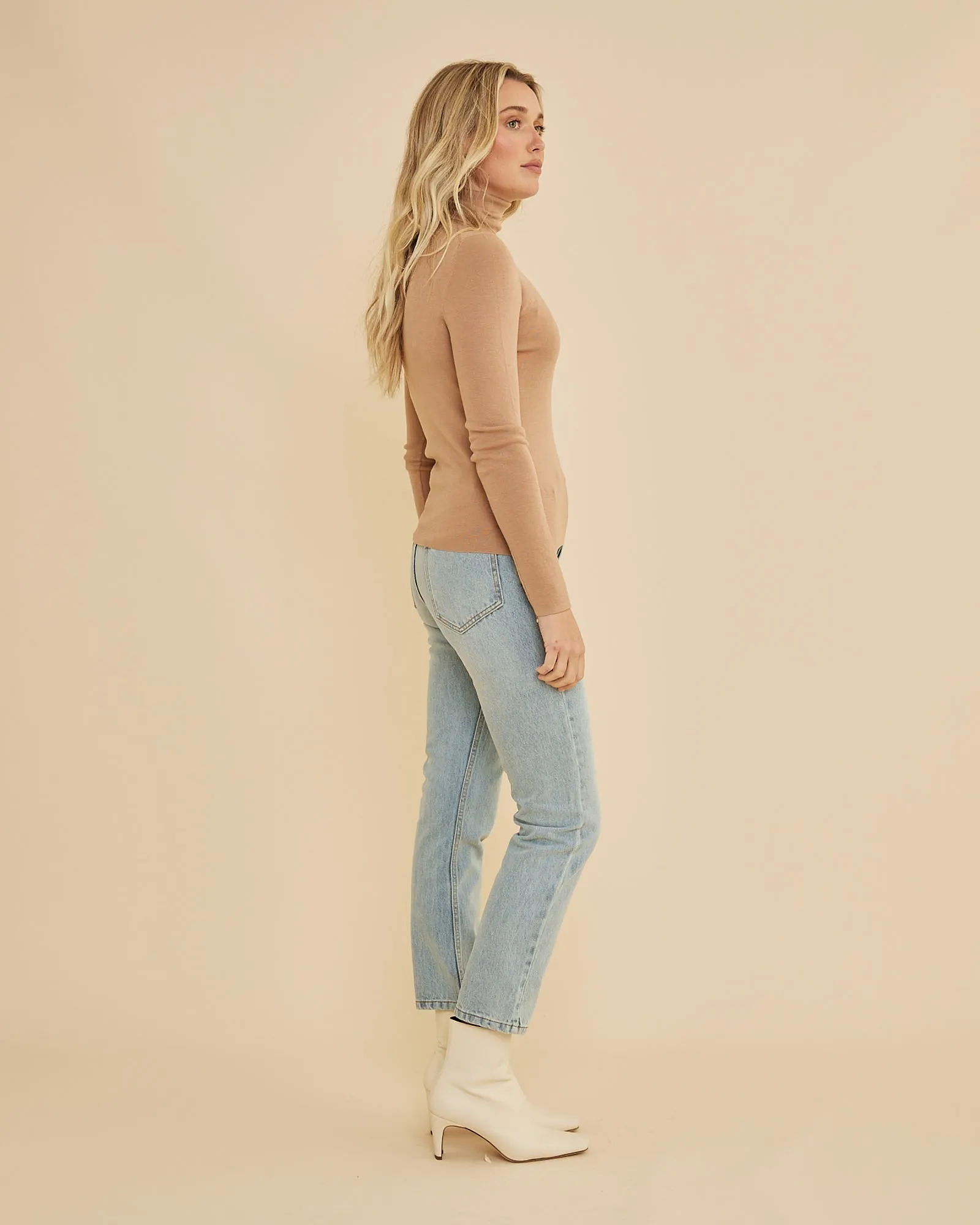 June Merino Knit High Neck Top - Taupe