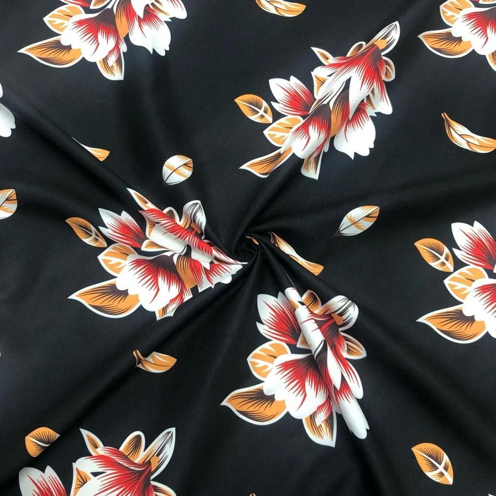 Large Falling Flowers and Leaves Cotton-Touch Polyester Fabric