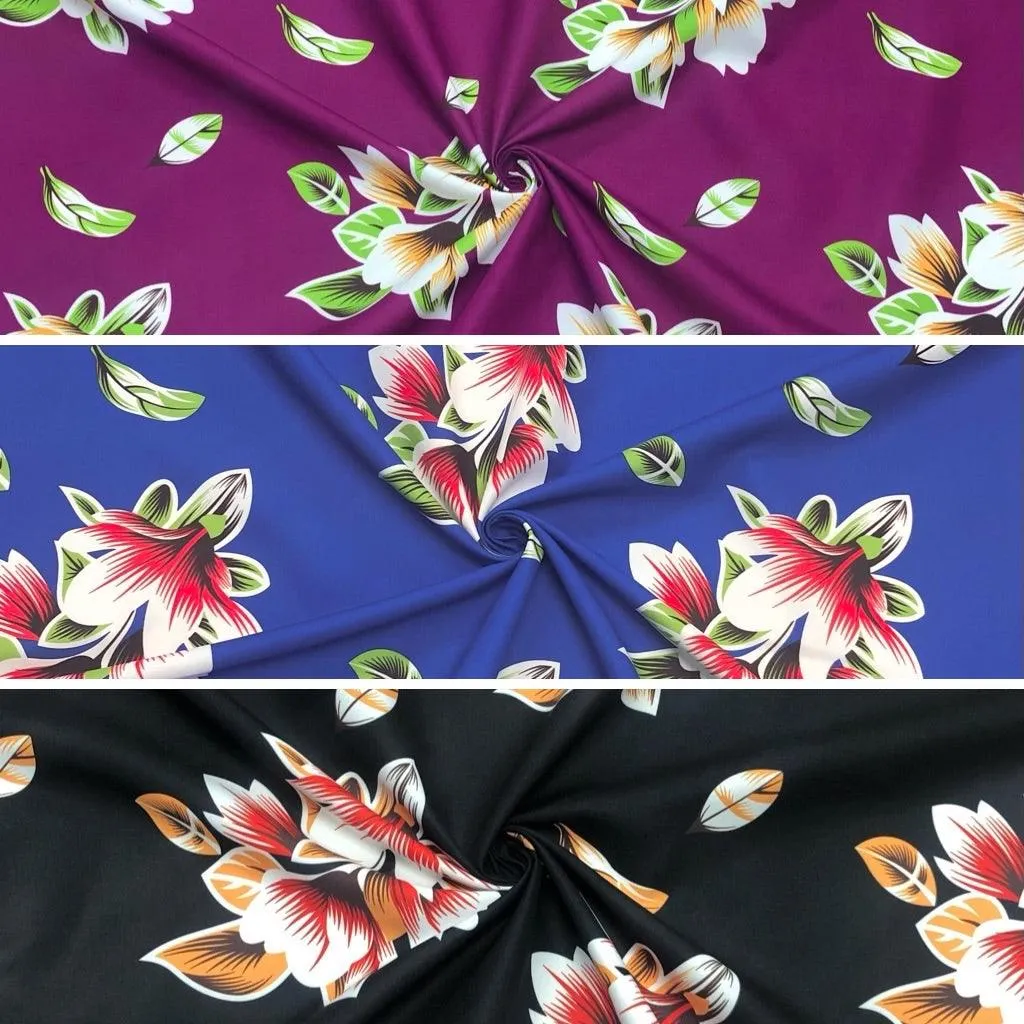 Large Falling Flowers and Leaves Cotton-Touch Polyester Fabric