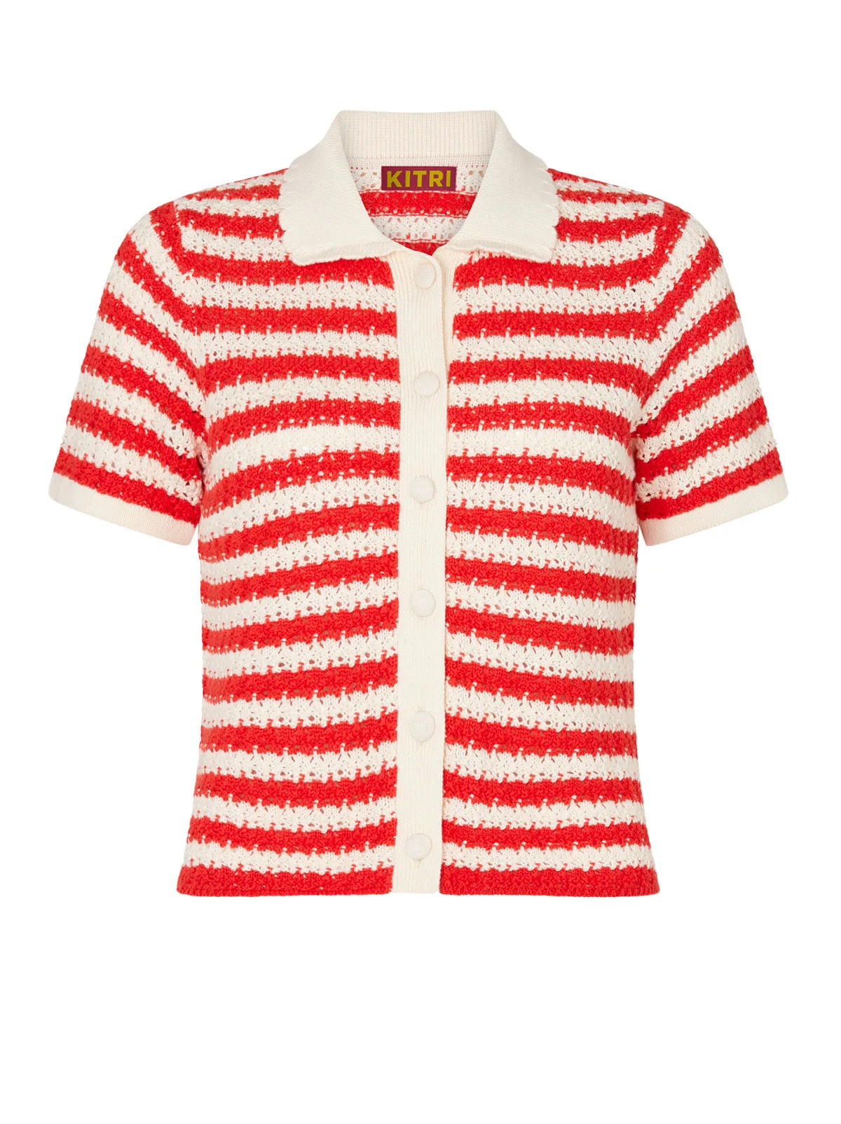 Lexi Orange Stripe Crochet Knit Short Sleeve Cardigan