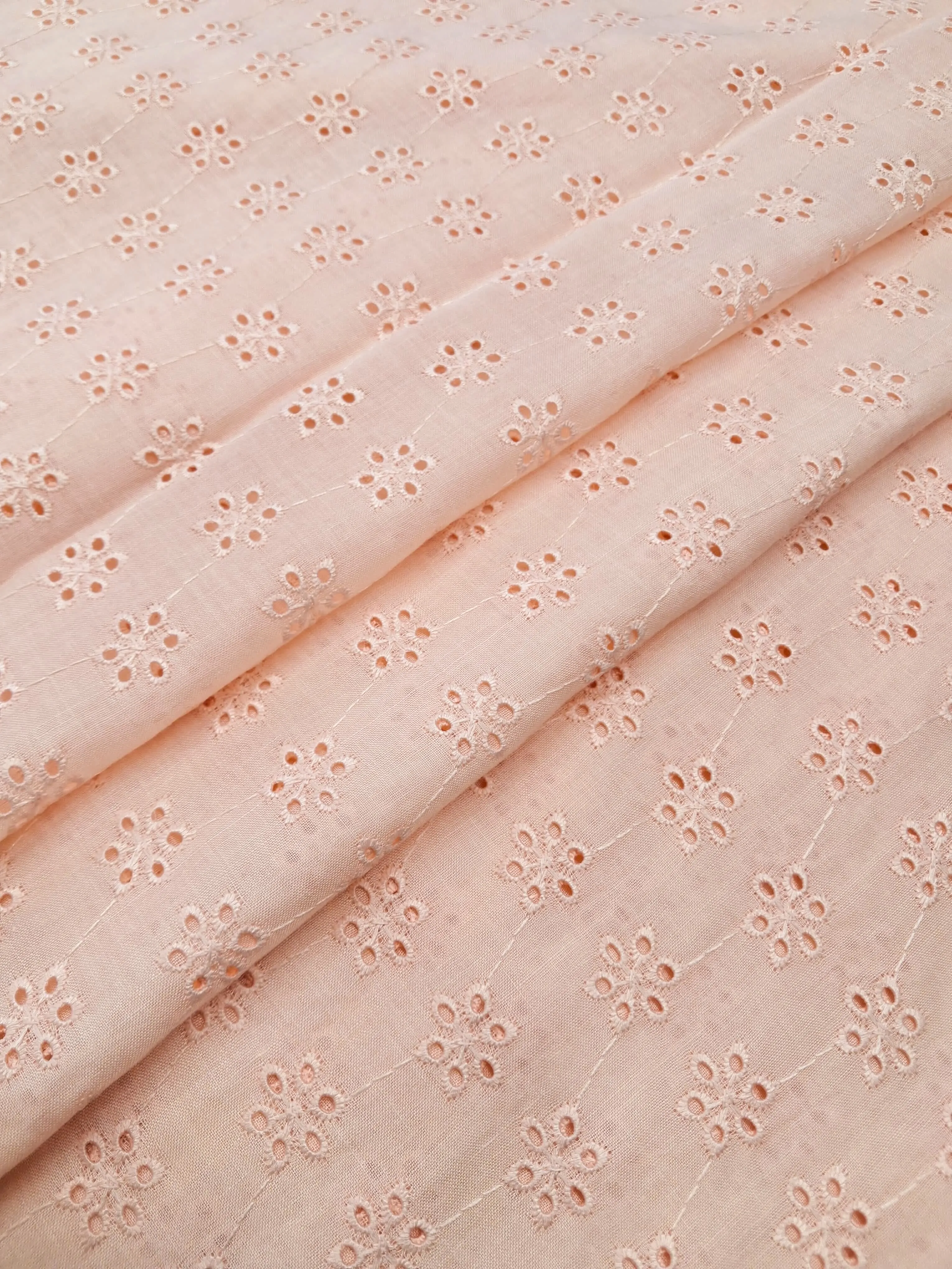 Light Peach Motifs Embroidered Cotton Heavy Hakoba Fabric