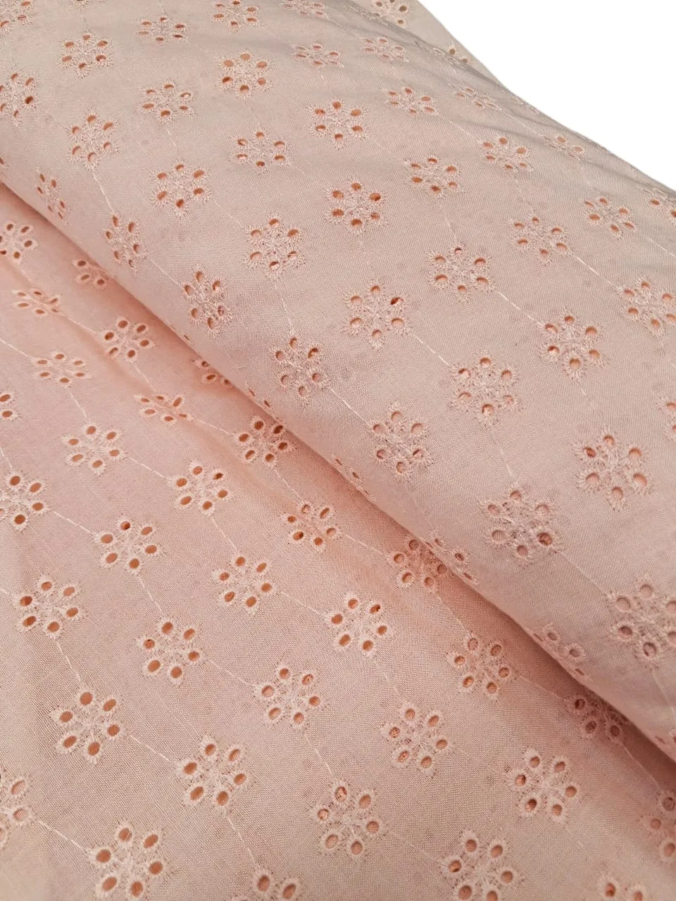 Light Peach Motifs Embroidered Cotton Heavy Hakoba Fabric