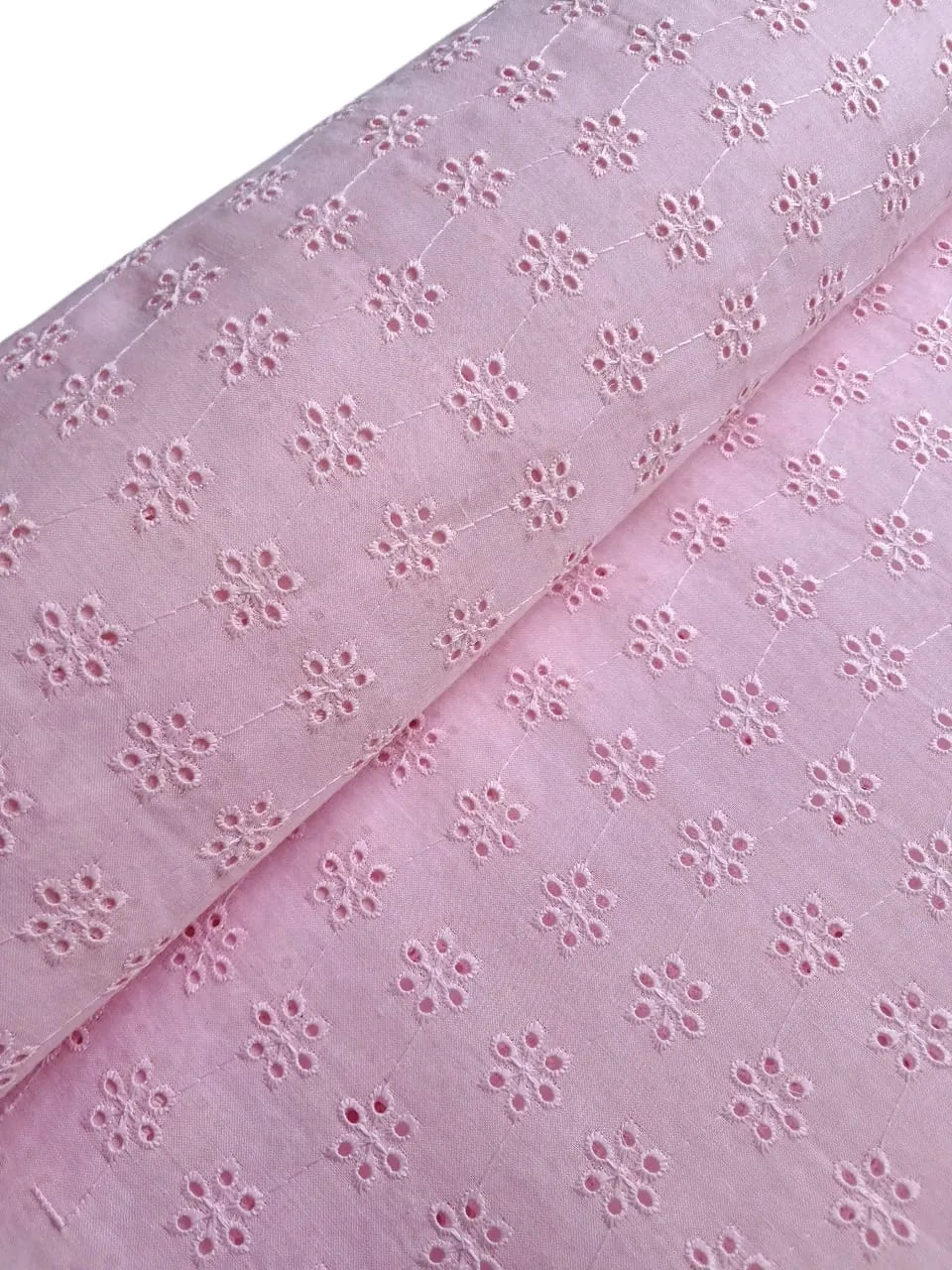 Light Pink Motifs Embroidered Cotton Heavy Hakoba Fabric