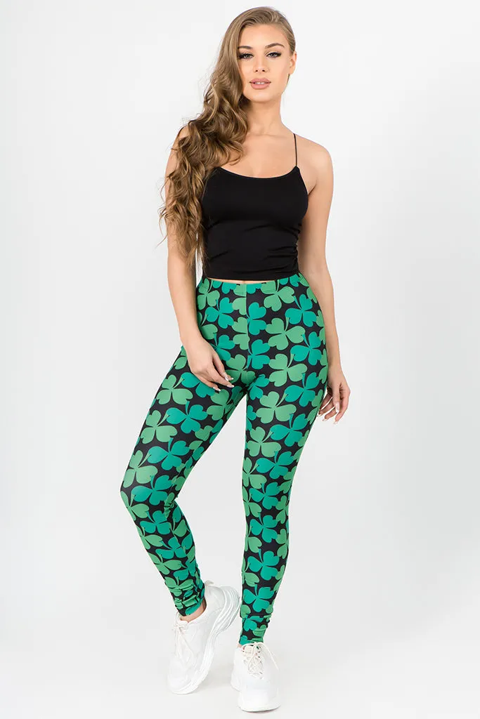 Lucky 4-Leaf Clover Printed Leggings