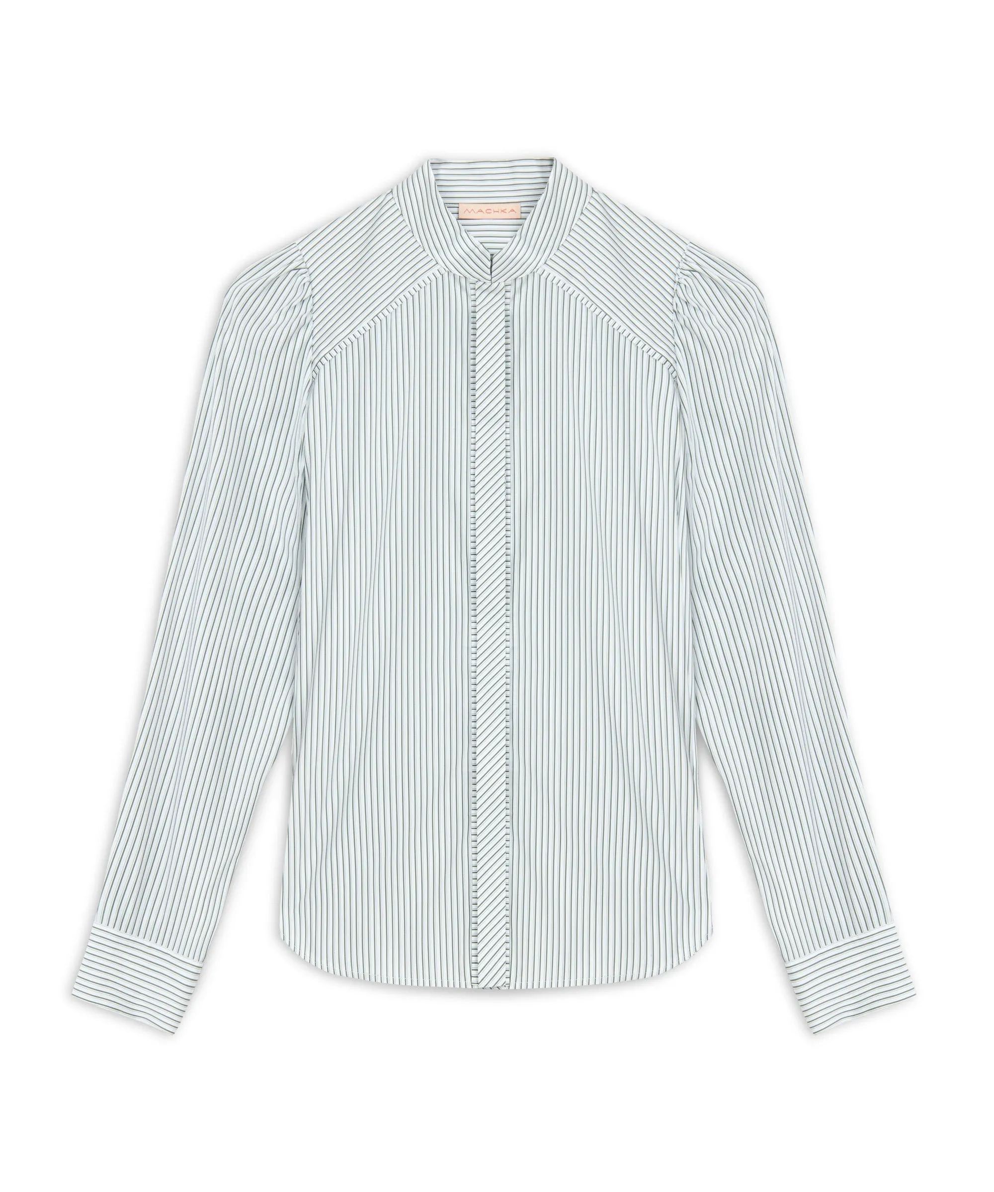 Machka Striped Pattern High Collar Shirt Green