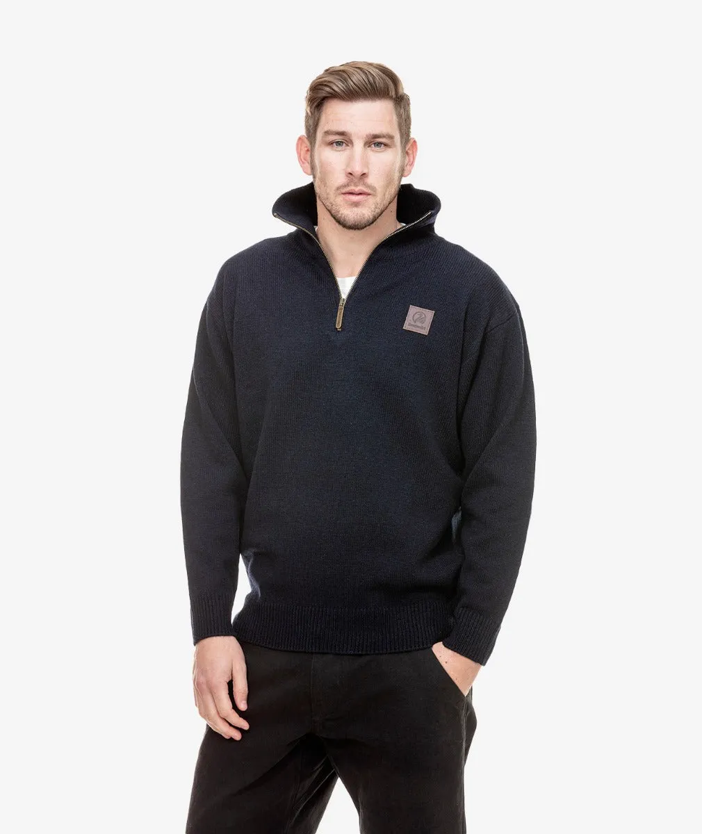 Mariner Zip Neck Wool Sweater - Navy