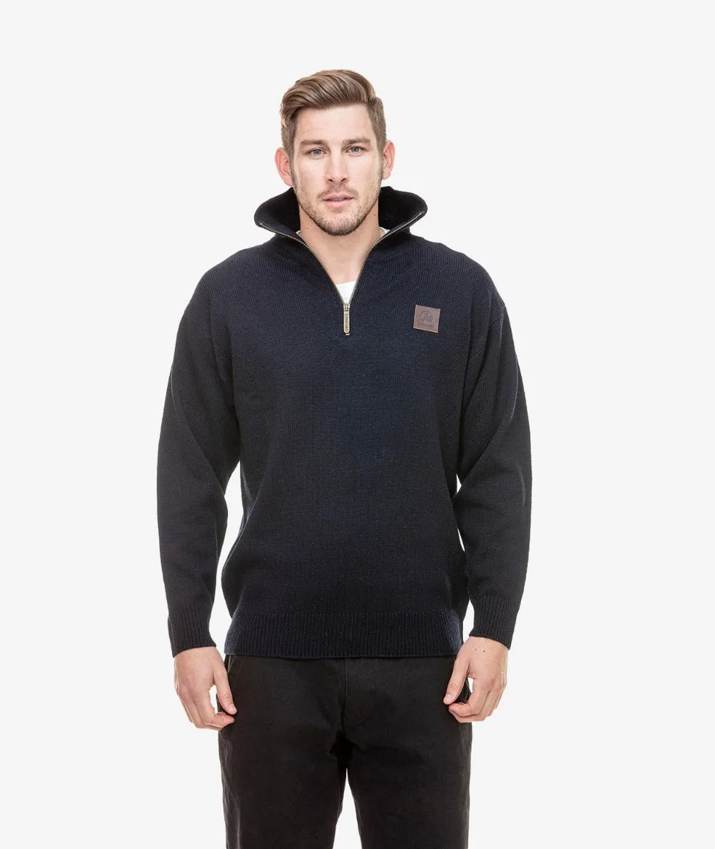 Mariner Zip Neck Wool Sweater - Navy