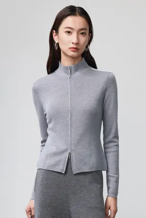 Marleigh Full-Zip Merino Wool Knit Top