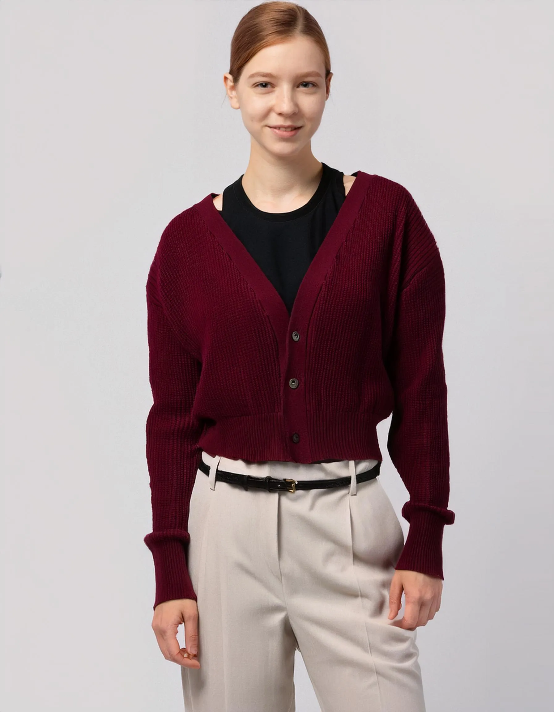 Maroon Crew Neck Cardigan