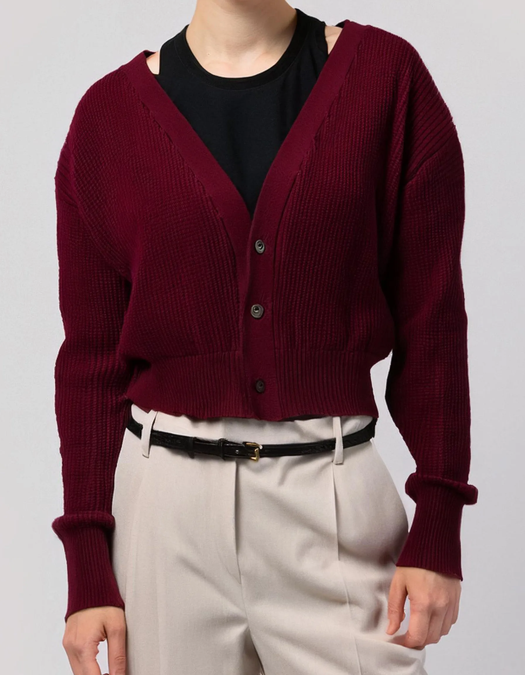 Maroon Crew Neck Cardigan